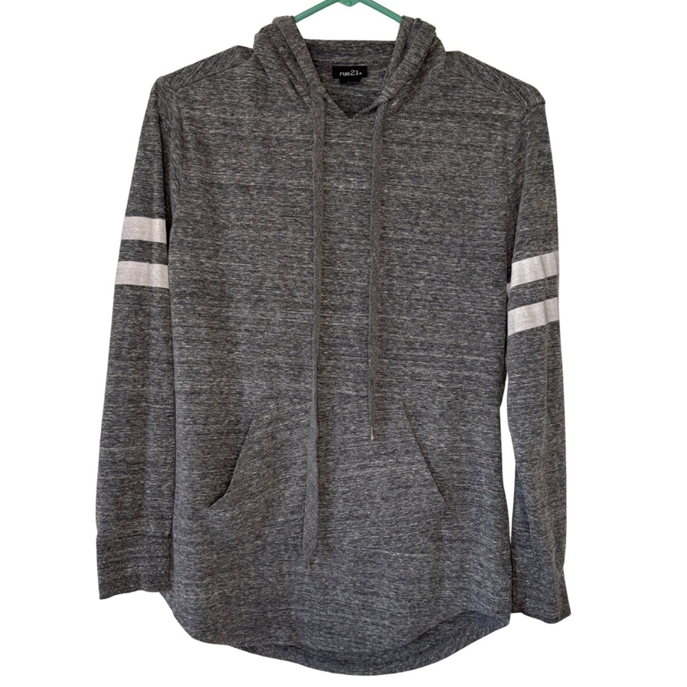 3/$20 Rue21 Charcoal Gray Lightweight Hoodie with White Arm Stripes